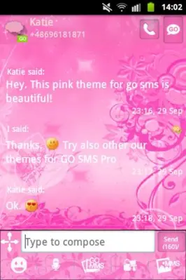 GO SMS Pro Theme Pink Flowers android App screenshot 1